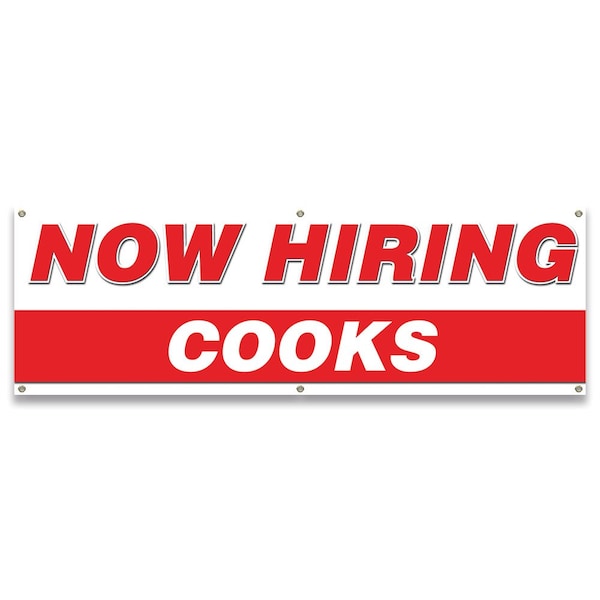 Now Hiring Cooks Banner Apply Inside Accepting Application Single Sided